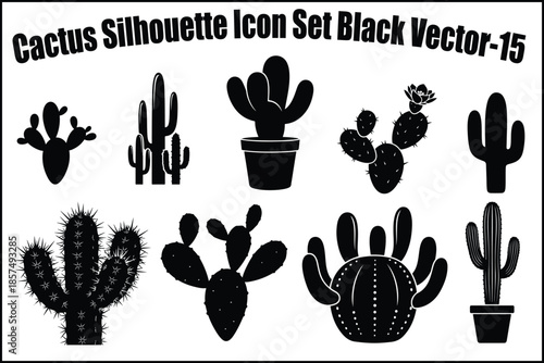 Cactus Silhouette Icon Set – Black Vector Desert Plants Collection