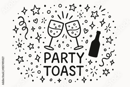 Doodle Party Celebration. Party Toast. Hand-drawn doodle illustration of Party Toast. glasses clinking,