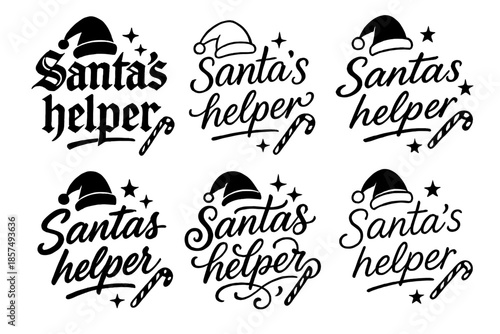 Festive Calligraphy Styles. Santa?s helper. Create a calligraphy lettering illustration of the phrase: Santa?s