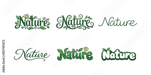 Botanical Lettering Variations. Nature-inspired botanical lettering. Set lettering. harmonious lettering variations of the same emblematic concept, each with