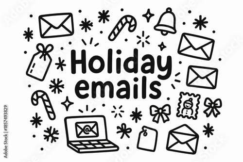 Holiday Email Doodles. Holiday emails. Hand-drawn doodle illustration of holiday emails. Envelopes, inbox icon