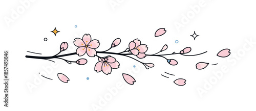 Spring Blossom Elegance. Cherry blossom branch scene. Minimal flowering branch stretching across the frame, expressing spring freshness and quiet beauty. Light