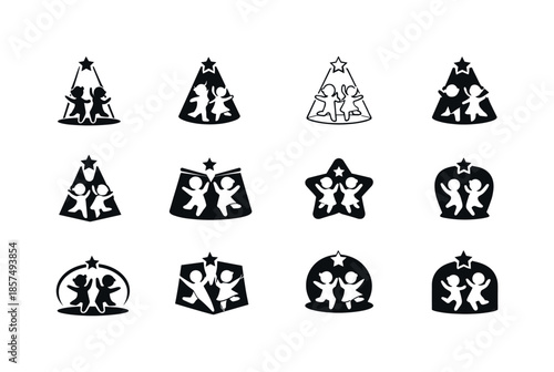 Children's Dance Logos. Children's dance. Icon set. Set Logo of children's dance: star spotlight. harmonious logo variations of the same emblematic concept,