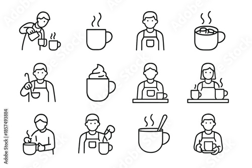 Winter Beverage Icons. Winter beverage preparation. Line outline icon set of winter beverage preparation:
