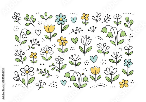Scandinavian Floral Harmony. Scandinavian style floral pattern. Simple botanical shapes combined into a modern, cozy repeating design. Calm natural mood with