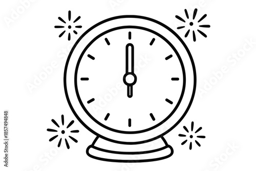 Midnight Coloring Clock. Midnight moment children?s coloring book illustration, outlined drawing, clock with