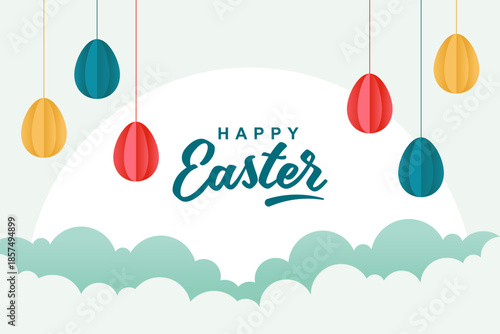 Happy Easter banner with eggs hanging decoration