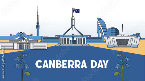 Canberra Day City Landmark Illustration Australia Capital Celebration