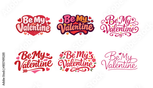Valentine Lettering Variations. Cute Valentine greeting card lettering. Set lettering. harmonious lettering variations of the same emblematic concept, each