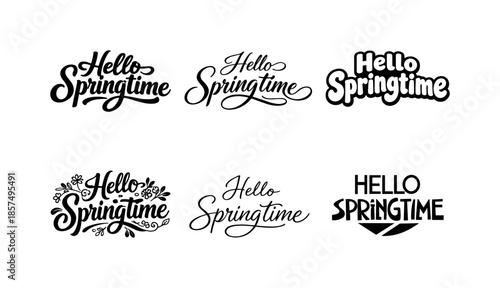 Springtime Lettering Variations. Hello Springtime. Set lettering. harmonious lettering variations of the same emblematic concept (Bold hand-lettering with