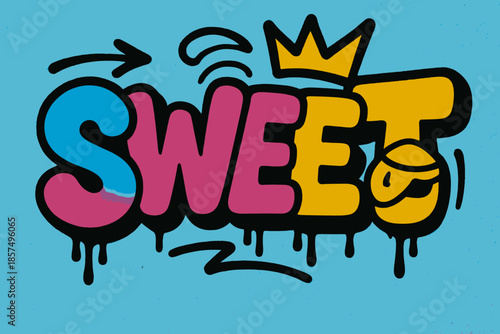 Baking Graffiti Art. Sweet Tag ? Graffiti Simplified: chunky tilted bubble letters, flat fills, thick outline