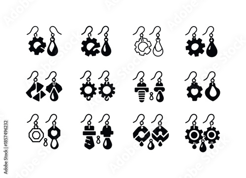 Upcycled Fashion Icons. Sustainable and upcycled fashion accessories. Icon set. Set Logo of sustainable and upcycled fashion accessories: repurposed metal