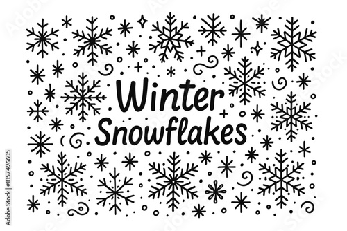 Winter Snowflakes Doodle. Winter Snowflakes. Hand-drawn doodle illustration of Winter Snowflakes. various