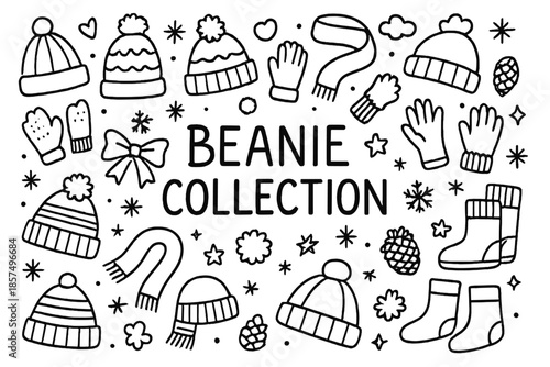 Beanie Collection Doodles. Beanie Collection. Hand-drawn doodle illustration of Beanie Collection. Beanies,