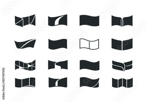 Folding Screen Icon Set. Folding screen. Icon set. Set Logo of folding screen: curved folding screen. harmonious logo variations of the same emblematic