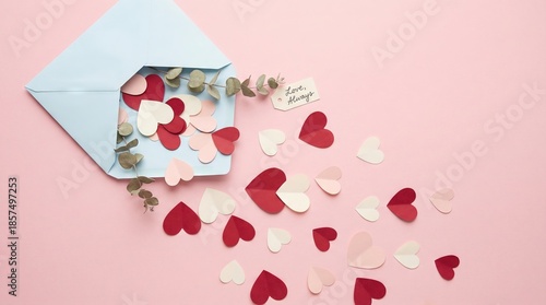 Wallpaper Mural Valentine's day love letter flatlay romantic composition pink background sentimental scene Torontodigital.ca
