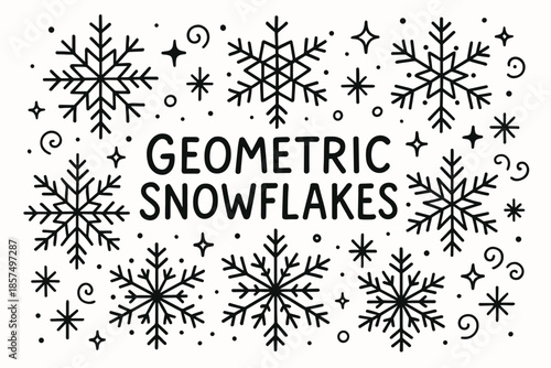 Geometric Snowflakes Design. Geometric Snowflakes. Hand-drawn doodle illustration of Geometric Snowflakes.
