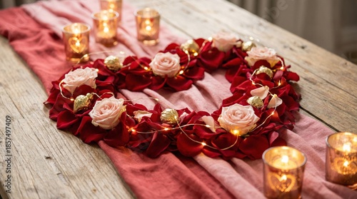 Wallpaper Mural Romantic valentine heart arrangement cozy dinner table floral display warm lighting intimate setting Torontodigital.ca