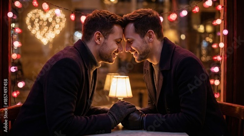 Wallpaper Mural Intimate valentine's day dinner for two men cozy restaurant heartfelt love story soft lighting close-up moment Torontodigital.ca