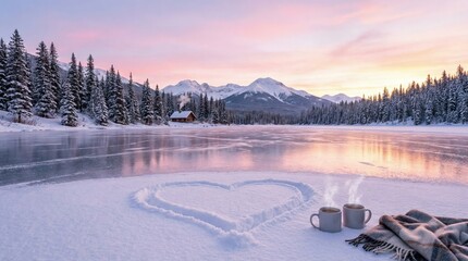 Papier peint photo Pourpre Valentine's day celebration winter wonderland scenic landscape serene environment romantic viewpoint love in nature  © Chaithat