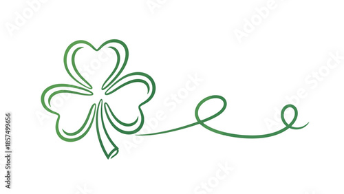 A delicate green shamrock with a flowing vine extending to the right, symbolizing luck and nature.
