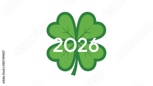 A vibrant green four-leaf clover with the year 2026 prominently displayed in white.