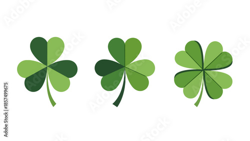 Three stylized shamrocks, one with four leaves, representing luck and St. Patrick's Day.