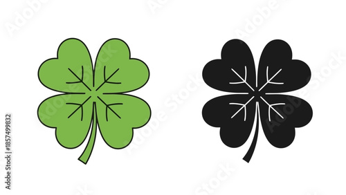 Two stylized four-leaf clovers, one green and one black, presented side-by-side against a white background.