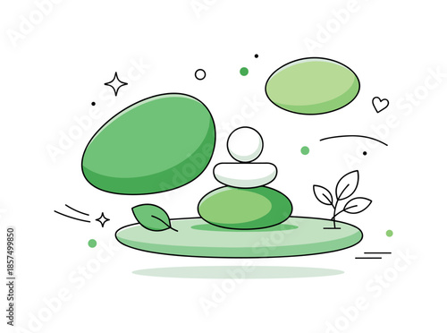 Green Abstract Serenity. Green abstract illustration. Soft organic shapes in calm green tones floating in open space, creating a feeling of balance and