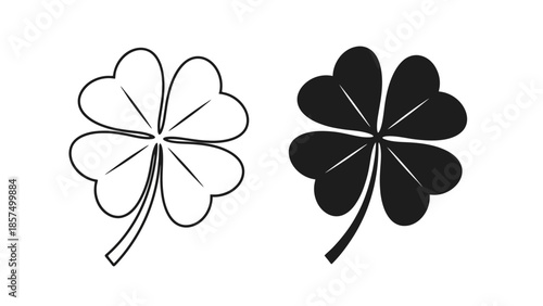Two stylized four-leaf clovers, one outlined and one solid black, symbolizing luck and nature.