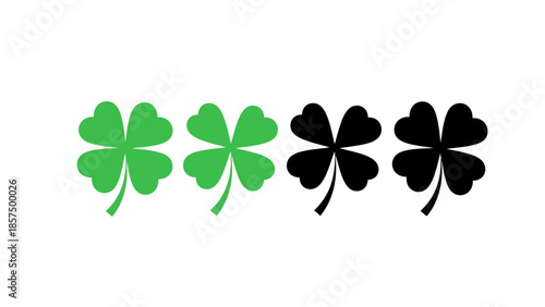 Four-leaf clovers: two green and two black, arranged in a row.