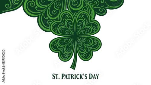 A decorative green shamrock with intricate swirling patterns, celebrating St. Patrick's Day.
