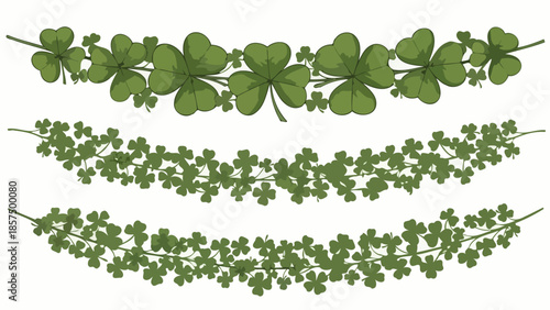 Three decorative green shamrock garlands, perfect for St. Patrick's Day celebrations and designs.