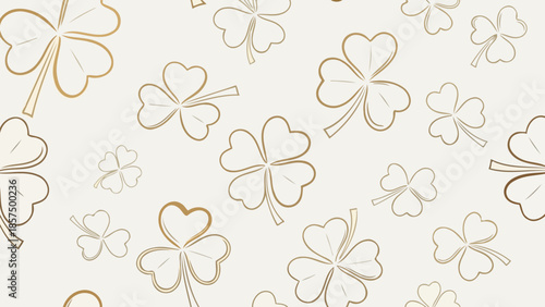A seamless pattern of delicate, light brown clover outlines on a textured cream background.