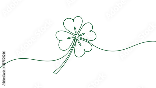 A minimalist single-line drawing of a four-leaf clover on a white background, symbolizing luck and good fortune.