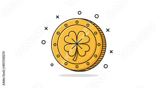 A golden coin with a four-leaf clover symbol, representing luck and fortune.