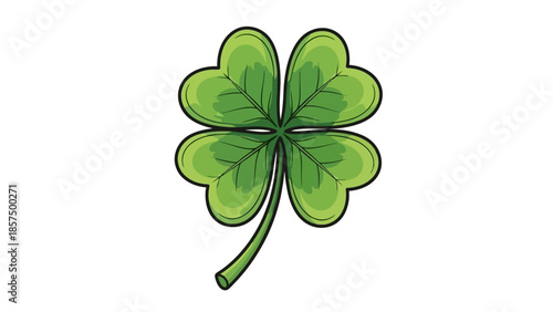 A vibrant green four-leaf clover, symbolizing good luck and fortune, isolated on a white background.