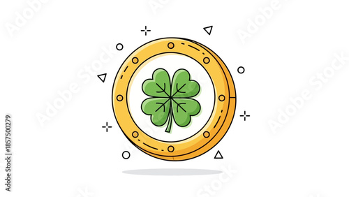 A golden coin with a green four-leaf clover in the center, symbolizing luck and fortune.