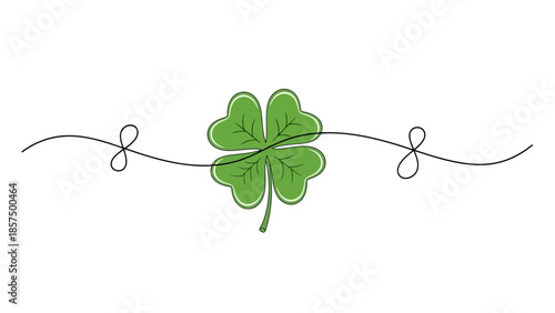 A simple line drawing of a four-leaf clover with decorative bows on each side.