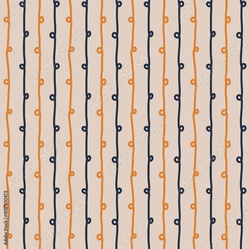 Seamless abstract wavy lines pattern in orange and navy tones