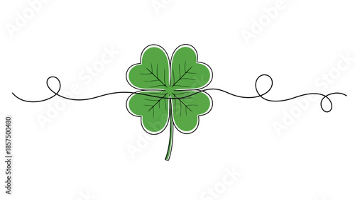 A four-leaf clover with a decorative line running through it on a white background.