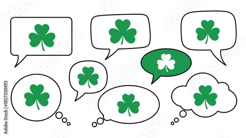 Shamrocks in speech bubbles, St. Patrick's Day concept illustration.