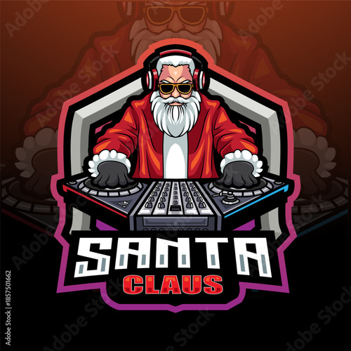 Santa claus disc jokey esport mascot logo design
