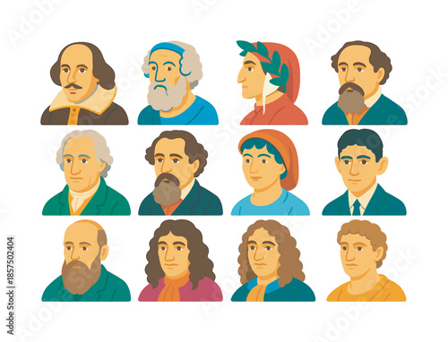 Wallpaper Mural Classic Literature Icons. Classical literature. Colorful flat vector icons set of Classical literature: Shakespeare portrait, Homer portrait, Dante portrait, Torontodigital.ca
