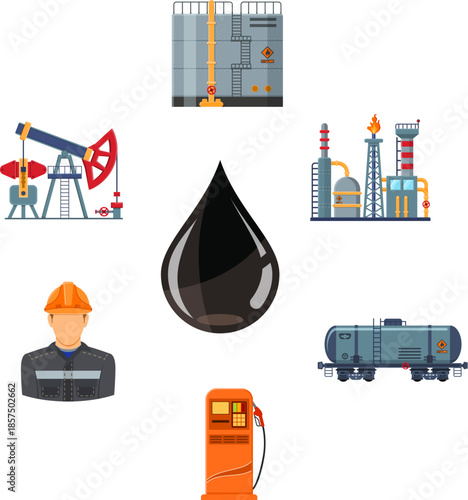 Oil industry Flat Icons Set