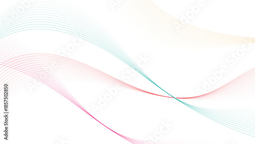 Dynamic flowing colorful lines gracefully intersect and weave across a pristine white canvas