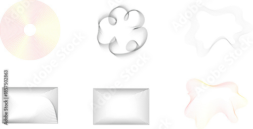 Diverse collection of six dotted patterns displaying circular, wave, and rectangular formations with gradients