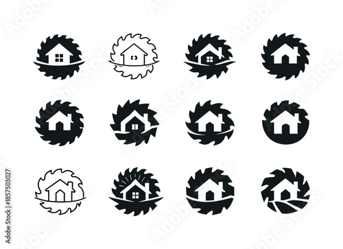 DIY Logo Variations. Home improvement and DIY projects. Icon set. Set Logo of Home improvement and DIY projects: saw blade. harmonious logo variations of the
