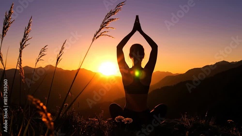 Serene Sunset Yoga Session with Glowing Heart Chakra.
