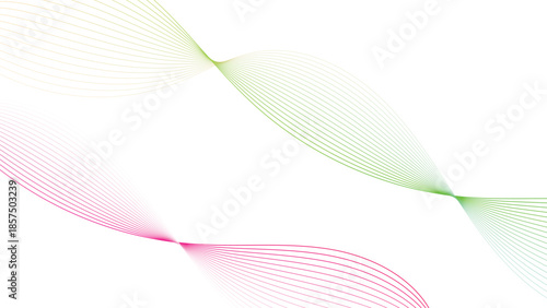 Graceful curving lines in green yellow and pink create a delicate intertwining pattern on white